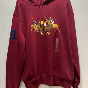 NWT Polo Ralph Lauren Men's Medium Triple -Pony‎ Fleece Hoodie. Color Red. $188